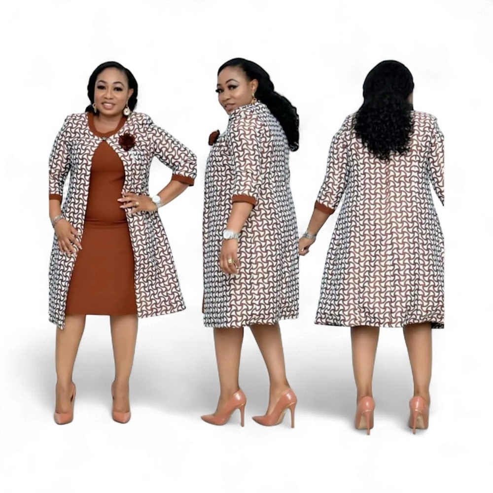 Stylish Patterned Dress and Coat Set